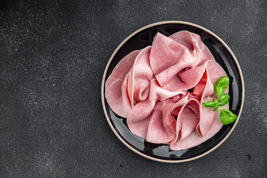 ham spam pork meat fresh meal food snack on the table copy space food background rustic top view