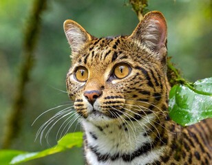 Fototapeta premium Leopardus wiedii. Felis wiedii. Margai is a wild forest tree cat. Amazon. Ecuador. Forests near the Amazon River. Jungle. Travel around Ecuador.