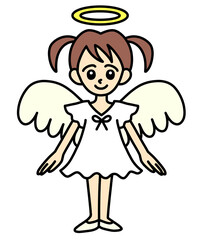 A cute angel girl wearing a white dress