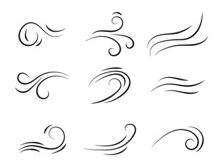 Fototapeta premium Wind blow line icon fresh vector cloud air isolated speed symbol. Wind blow air line icon logo.