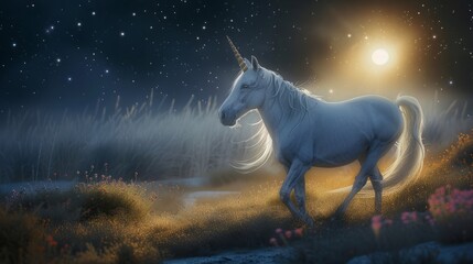Beautiful unicorn in scene of nature.