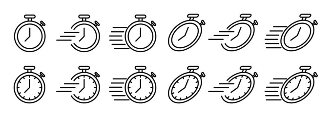 Fast response time clock vector symbol. quick, rush or faster work service icon. rapid delivery symbol.