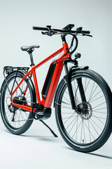 Fototapeta premium Sleek Red Electric Bike Ready for Urban Adventures and Scenic Trails