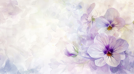 Fototapeta premium Watercolor White violets using lifting, soft and light, delicate and gentle, pastel shades, light background