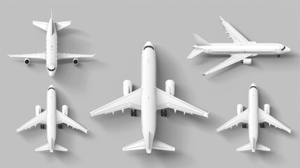 3D Set of White Realistic Airplane Isolated. Render Collection of Passenger or Commercial Jet Icon. Time for Travel Concept. Traveling Booking Agency, Airlines. Holiday Vacation ai generated