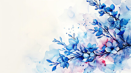 Watercolor whimsical forget-me-nots with ink and wash combination, intricate and colorful, light background