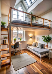 Loft Bedroom with a Desk and a Sofa.