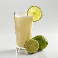 Medium shot of Soursop fruit juice in a glass near the Soursop fruit, isolated on a white background, 