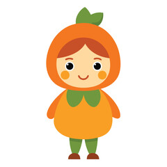 Cute Little Girl in Pumpkin Halloween Costume Vector Art Illustration.