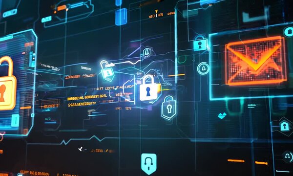 Visual representation of secured digital data files and glowing network locks, emphasizing cybersecurity and information protection