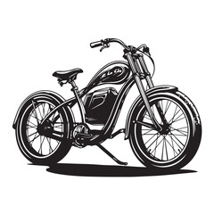 Fototapeta premium ELECTRIC BICYCLE in cartoon, doodle style . Image for t-shirt, web, mobile apps and ui. Isolated 2d vector illustration in logo, icon, sketch style, Eps 10, black and white. AI Generative