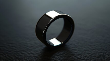 Sleek Self Defense Smart Ring with Alarm Feature Against Dark Background