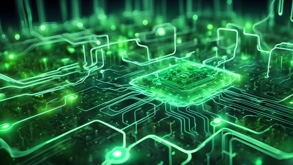 A green electronic board with many wires and circuits