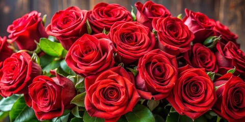 Obraz premium A Close-Up of a Bouquet of Deep Red Roses, Rose Bouquet, Flower Photography, Red Roses, Valentine's Day