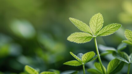 Fresh Green Leaves Growing in Lush Garden During Early Morning Light
