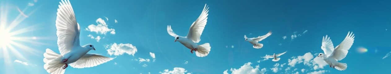 AI-Generated Vision of Peace: Soaring White Doves in the Sky as Symbols of Christian Harmony, Spirituality, and the Pursuit of Global Harmony on World Peace Day