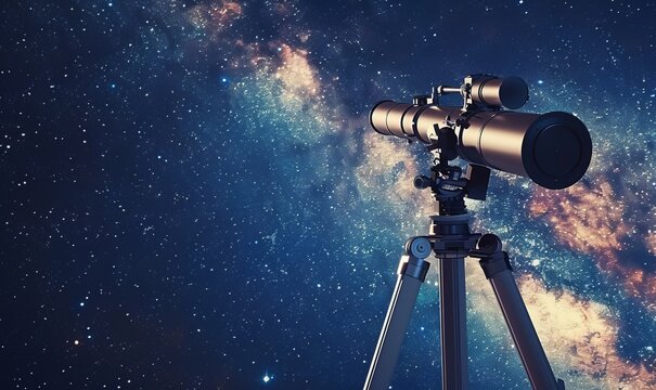 Astronomical telescope: a powerful telescope pointed at the starry sky, ready for astronomical discoveries
