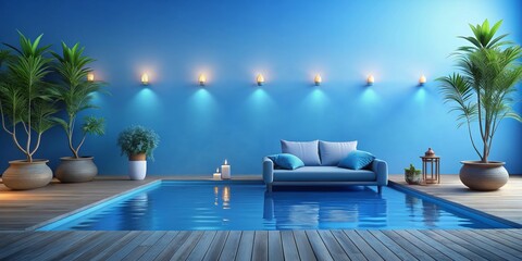 Obraz premium Blue Night Poolside Relaxation, pool , night , relaxation , luxury