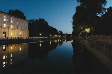 Calm River in Munich at night