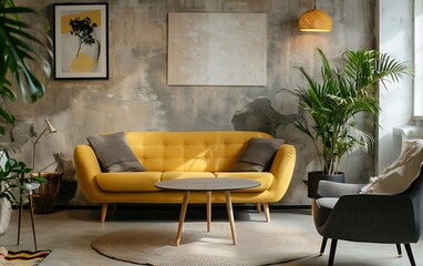 Luxury living room with brown sofa and coffee table