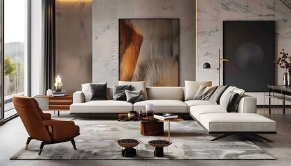 Luxury living room with brown sofa and coffee table