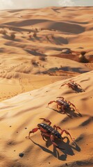 Obraz premium Desert landscape with scorpions and beetles navigating sandy dunes