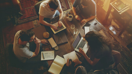 A group of writers collaborating on a blog post or article