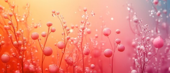 Delicate Pink Drops on Whimsical Plants at Dawn