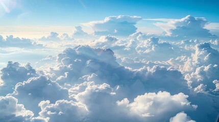 Fototapeta premium Aerial View of Fluffy Clouds with Sunlight, Clouds, Sky, Nature, Flight