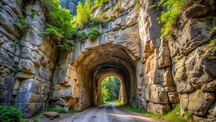 Naklejka premium Stone Archway Tunnel, Nature, Forest Road, Landscape, Mountain Pass