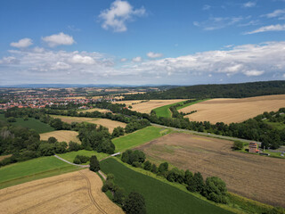 An aerial view of the former border between East and West Germany in Eichsfeld district, Thuringia, Germany