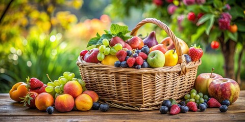 Summer Fruit Basket with Fresh Produce, Wicker Basket , Healthy Eating , Fruit Harvest , Summer Treats