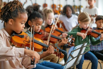 Diverse Students Playing Musical Instruments in Engaging School Music Class Performance