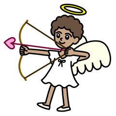 cute African angel girl in white dress holding bow and arrow