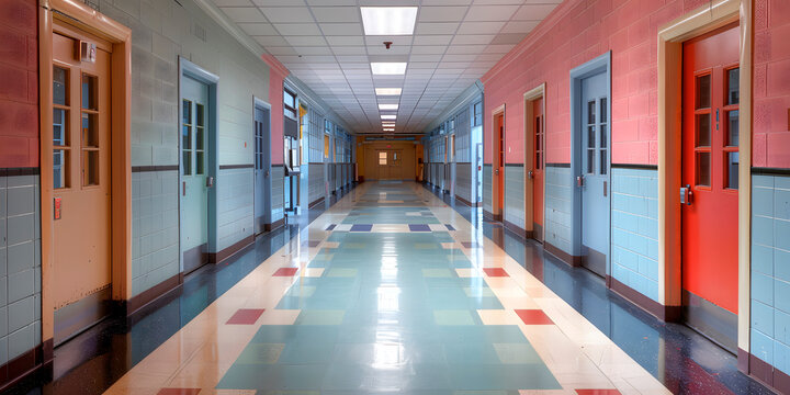 Imagen de un pasillo de una escuela u hospital 