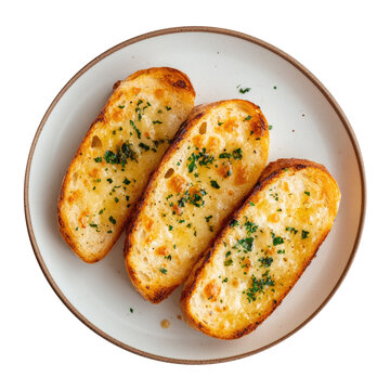 Plate of Garlic Bread Isolated on a Transparent Background