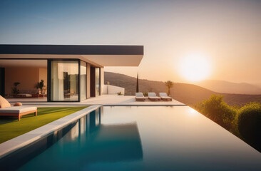 luxurious property with private pool and expansive terrace for restful vacation, real estate concept
