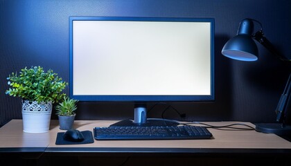 Fototapeta premium computer setup, monitor keyboard mouse