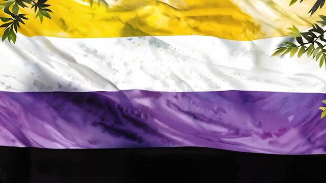 Waving non binary flag with leaf frame animation