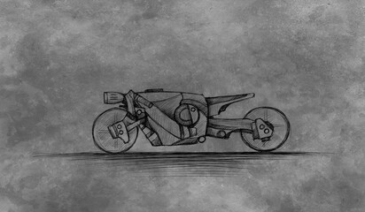 custom electric superbike, sketch - digital painting © neurostructure
