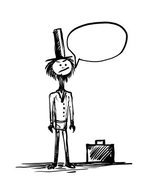man in a bowler hat and a standing suitcase ,sketch - digital painting