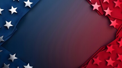 Blue and red background with stars, red banner USA flag design for political campaign poster or advertising template, copy space 
