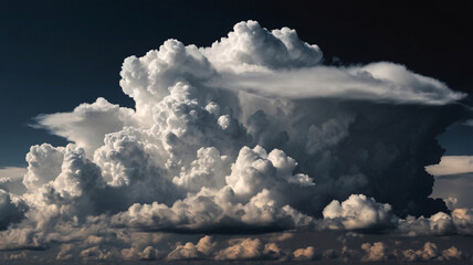 Fototapeta premium Single Large Fluffy White Cloud Against a Dark, Almost Black Background