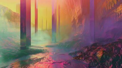 Fototapeta premium Abstract landscapes with imaginary terrains alien background illustration