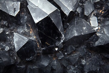 Black background with geometric crystal formations in abstract design