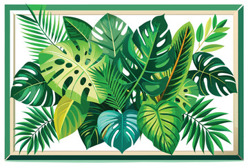 Exotic green leaves background. Natural palm leaves frame, tropical leaves frame. Vector design illustration