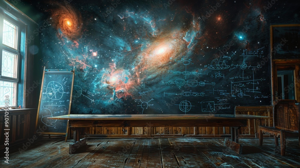 Wall mural a classroom in the cosmos - generative ai