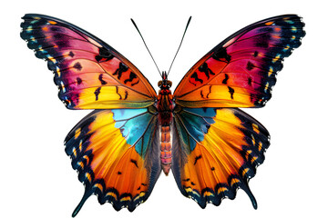 Naklejka premium Colorful butterfly with bright and beautiful wings isolated on transparent background. PNG, cutout.