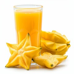 Medium shot of Horned Melon juice in a glass near the Horned Melon, isolated on a white  