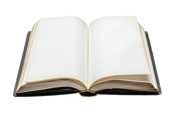 Obraz premium Open blank book mockup with white paper pages isolated on transparent background. Flat lay png, cutout.